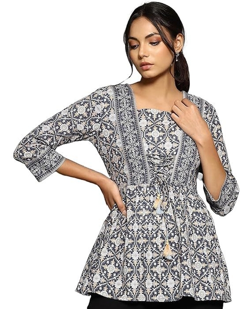 Women's Printed Regular Cotton Casual 3/4 Sleeves Printed Jaipuri