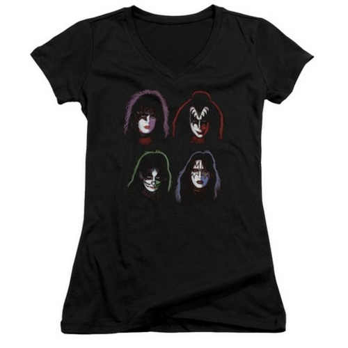 Kiss-Solo Heads Junior V-Neck Tee, Black - XL