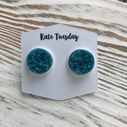 Dark Aqua Druzy Earrings