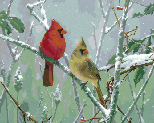 Zuty - Paint by Numbers â€“ CARDINAL BIRD ON A SNOW-COVERED BRANCH