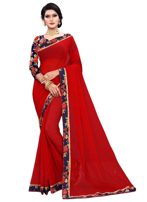 Generic Women's Chiffon Saree (Maroon, 5-6 Mtrs)