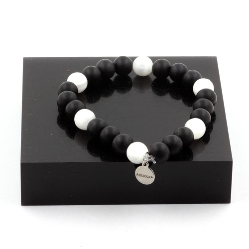 Matte Black Onyx + Selenite from Morocco Bracelet 8 mm Beads.