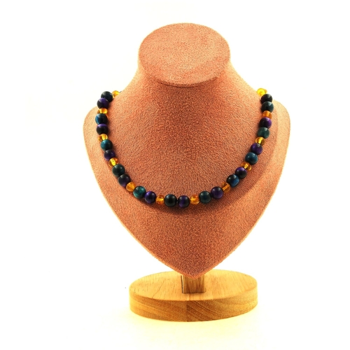 Genuine Baltic Amber + Tiger's Eye 8 mm beads necklace.