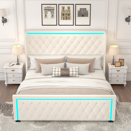 Queen Platform Bed Frame With High headboard, Velvet Upholstered Bed