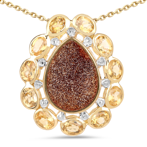 14K Yellow Gold Plated 5.14 Carat Genuine Red Droozi and Citrine .925