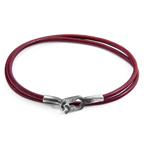 Bordeaux Red Tenby Silver & Leather Bracelet