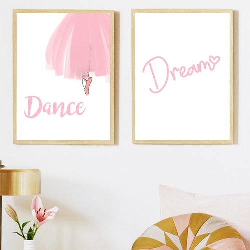 Cartoon Pink Girl Dance Dream Quotes Wall Art
