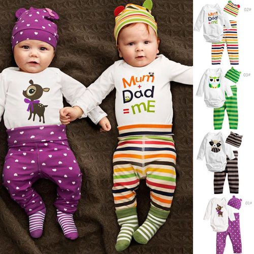 3 Pcs Newborn Kids Baby Cartoon Animal Outfit Set