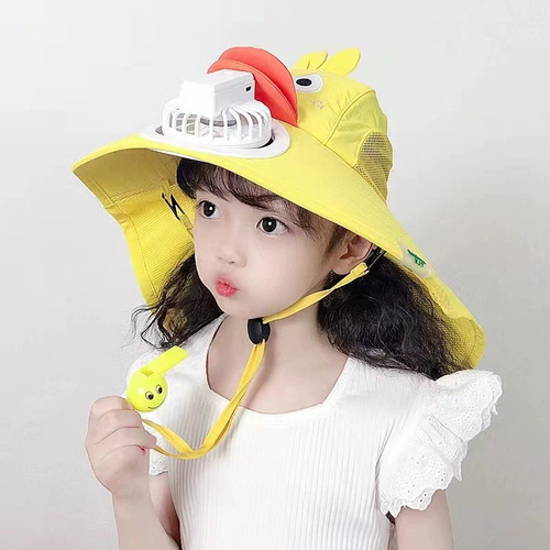 Oria Kids Cartoon Sun Hat with Cooling Fan, UPF50+ Wide Brim Neck Flap
