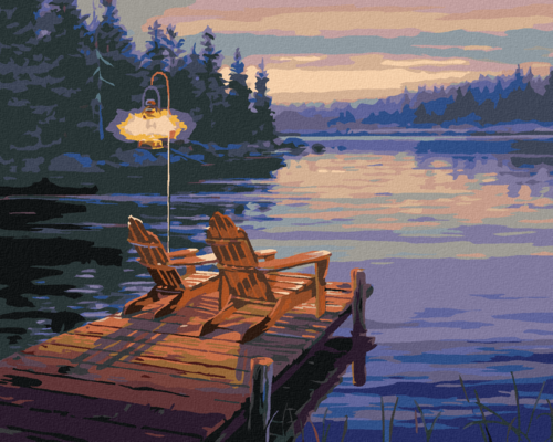 Zuty - Paint by Numbers - CHAIRS ON A PIER BY THE LAKE (DARRELL BUSH),