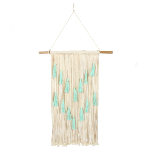 Aqua Macrame Wall Hanging with Tassels