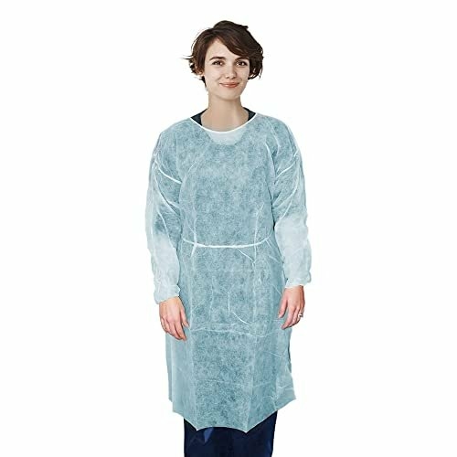 Disposable Gowns. Pack of 10 Adult Isolation Gowns X-Large (45"). Blue