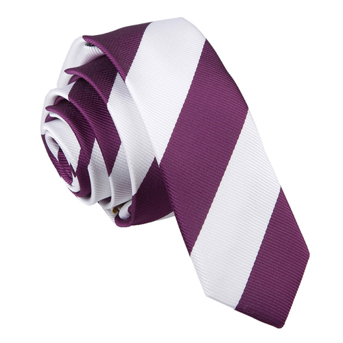 Striped Skinny Tie - Purple & White