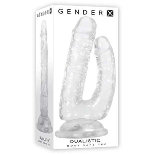 Gender X Dualistic Double-Shafted Dildo With Suction Cup Base Clear