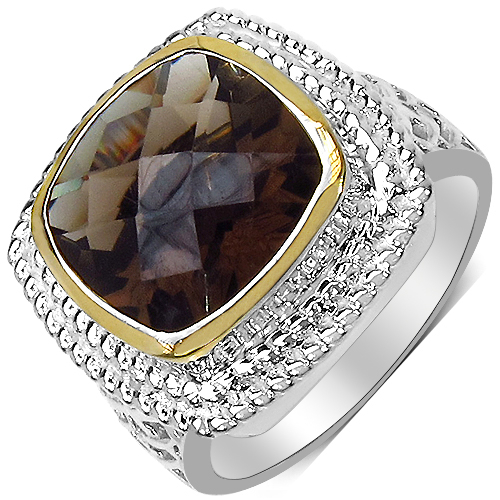 6.24 Carat Genuine Smoky Quartz & White Diamond .925 Sterling Silver