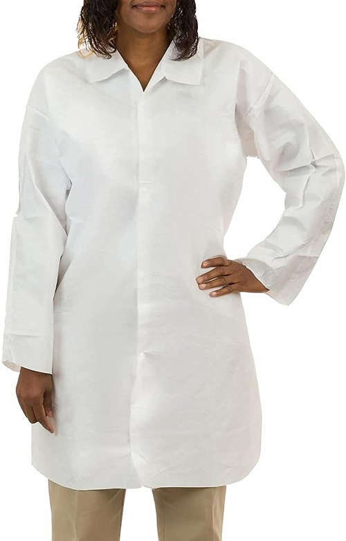 Lab Coats. Pack of 5 Adult Disposable Coats. Large White Microporous