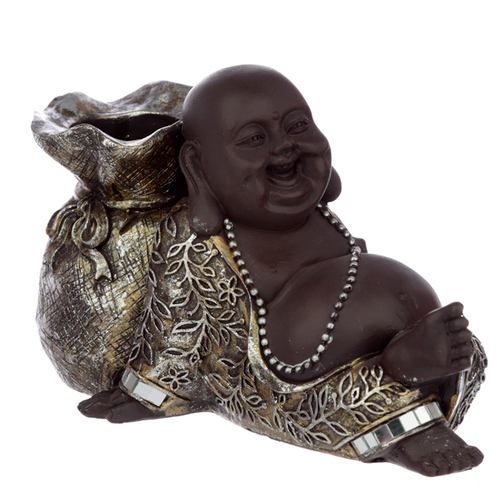 Decorative Laughing Brown and Gold Chinese Buddha Tea Light Holder