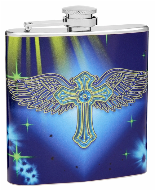 6oz Holy Cross with Wings Hip Flask