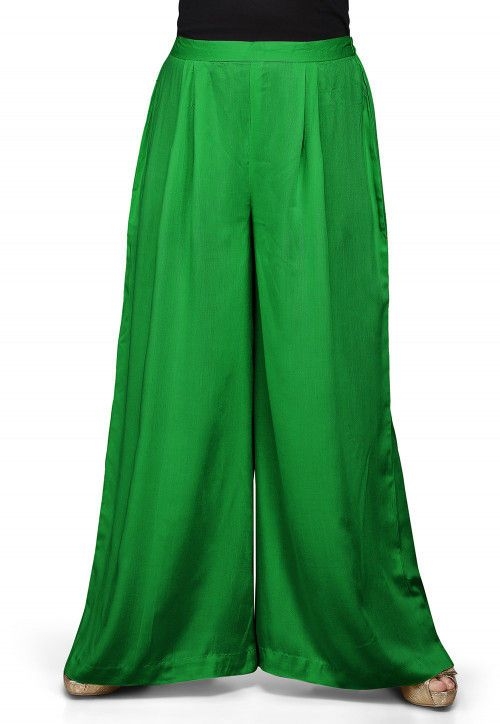 Plain Rayon Palazzo in Green (Size-36) (Color-GREEN)