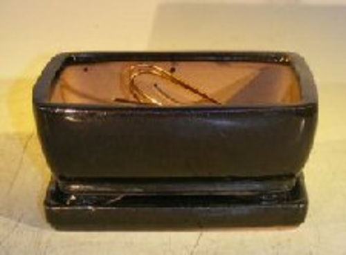 Black Ceramic Bonsai Pot - Rectangle Professional Series with Attached