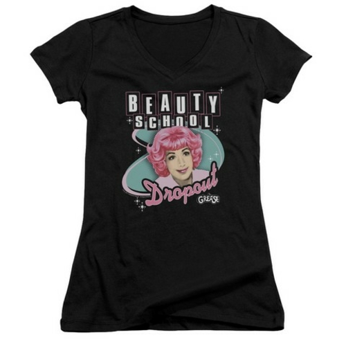 Trevco Grease-Beauty School Dropout Junior V-Neck Tee, Black - 2X