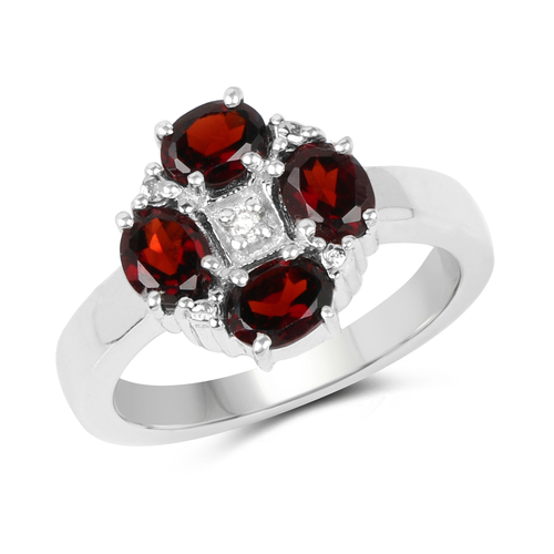 2.02 Carat Genuine Garnet & White Topaz .925 Sterling Silver Ring