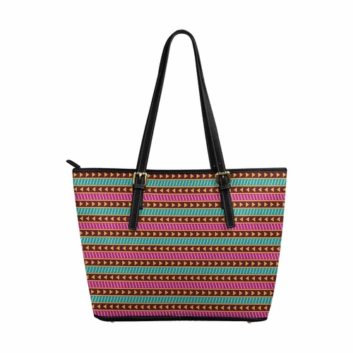 Large Leather Tote Shoulder Bag - Bohemian Multicolor Illustration