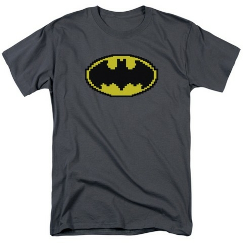 Trevco Batman-Pixel Symbol - Short Sleeve Adult 18-1 Tee - Charcoal- S