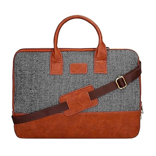 Sleek Laptop Messenger Bag Vegan Leather Zip Closure & Slip Pockets