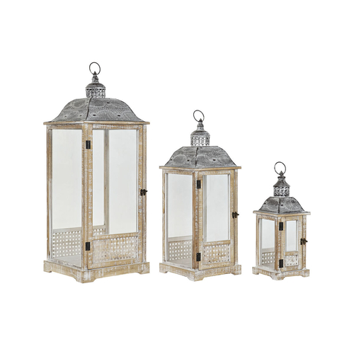 Lanterns DKD Home Decor Worn Crystal Grey Wood Brown (33 x 33 x 86 cm)