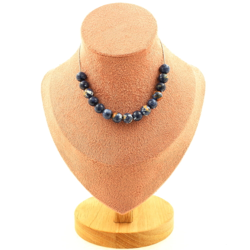 Blue jasper 8 mm 15 beads necklace. Stainless steel chain