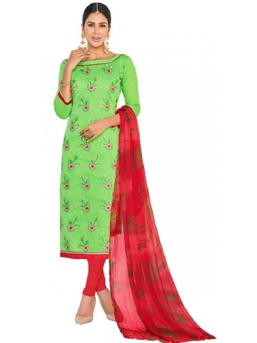 Chanderi Straight Embroidery Unstitched Suit