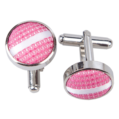 Single Stripe Cufflinks - Hot Pink & White