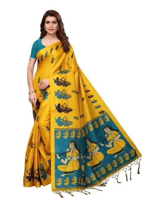 Generic Women's Silk Saree(Yellow, 5.5-6mtrs)