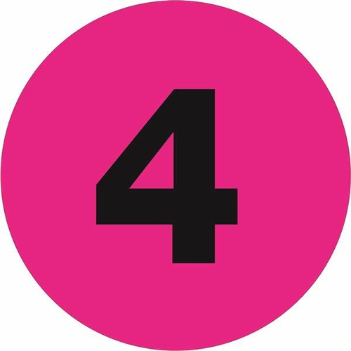 Tape Logic DL1361 4 in. Circle - 4 Fluorescent Pink Number Labels - Ro