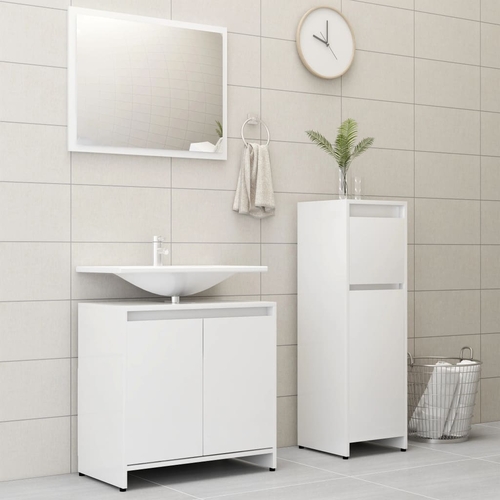 3 Piece Bathroom Furniture Set White Chipboard