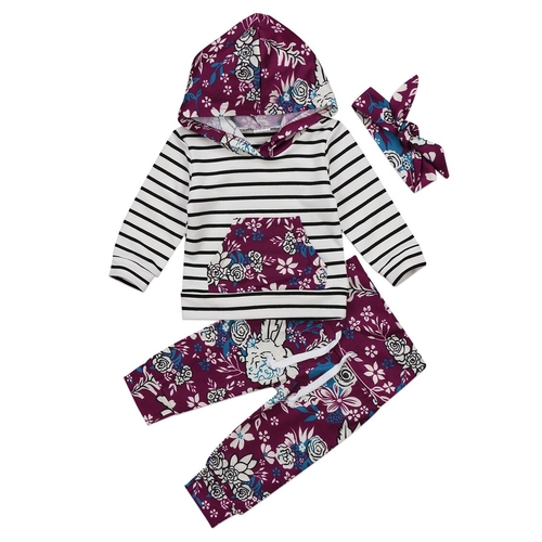 Fall Purple Flower Stripe 3Pcs Newborn