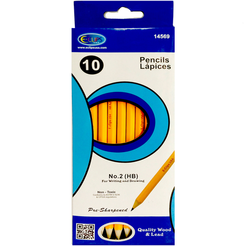 E-Clips #2HB Pencils - 10 Count, Yellow, Pre-sharpened