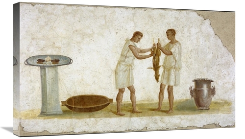 30 in. Fragment of A Fresco Panel with A Meal Preparation Art Print - 