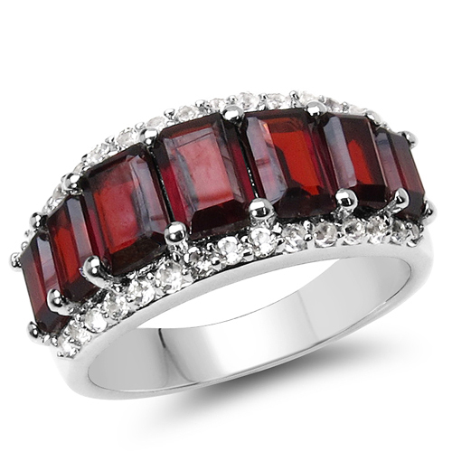 4.60 Carat Genuine Garnet & White Topaz .925 Sterling Silver Ring