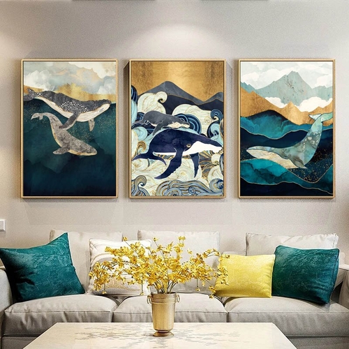 Abstract Whale Cloud Sea Mountain Wall Art Canvas