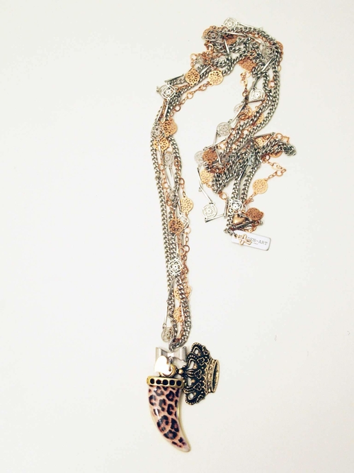 Enamel Animalier Horn Long Necklace