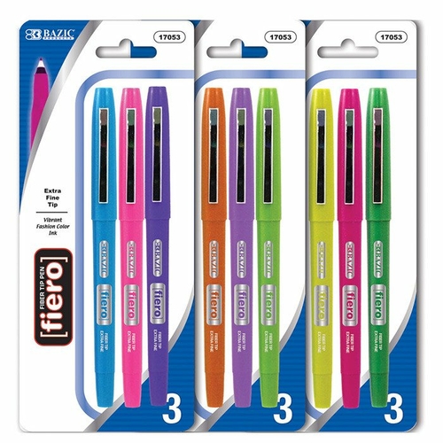 Bazic 17053   Fiero Fancy Color Fiber Tip Fineliner Pen (3/Pack) Case 