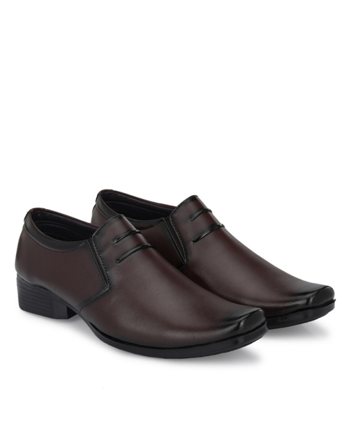 Panelled Round-Toe Slip-On Shoes(Size10)(ColorBrown)