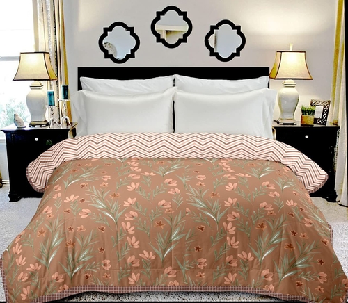 Pure Cotton Reversible Ac Dohar Single Bed Bedsheet (Color-BROWN&PINK)
