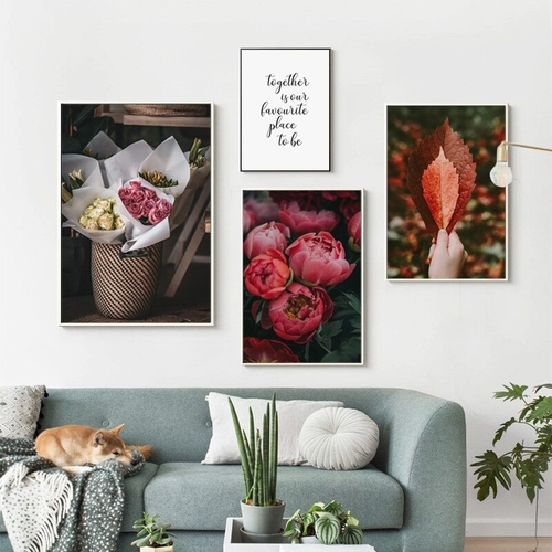 Canvas Painting Peony Rose Phrase Posters