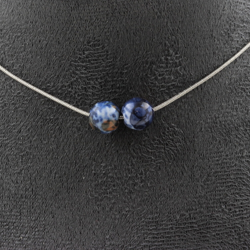 Blue jasper 8 mm 2 beads necklace.