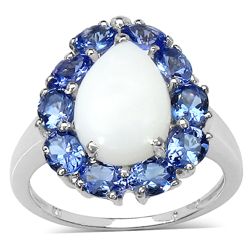 3.55 Carat Genuine Opal & Tanzanite .925 Sterling Silver Ring