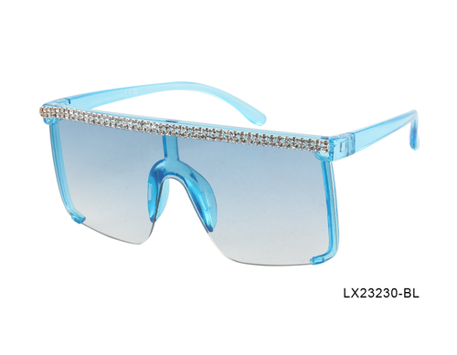 Blue Shield with Rhinestones Woman Sunglasses-LX23230