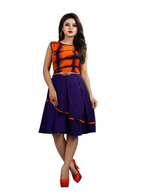 Orange Color Rayonand American Crepe Western Dress